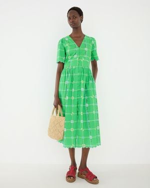 Oliver Bonas Floral V-neck Short Sleeve Midi Dress, Size 10 - Green