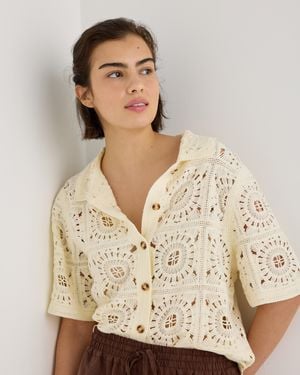 Oliver Bonas Crochet Stitch Collar Tee, Size 18 - Natural