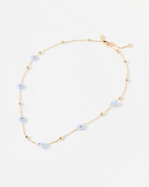Oliver Bonas Rosaria Blue Beaded Flower Chain Necklace - White