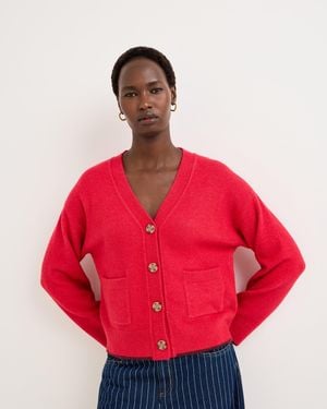 Oliver Bonas Ribbed V-neck Knitted Cardigan, Size 10 - Red