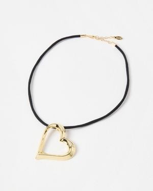 Oliver Bonas Ariadne Gold Tone Statement Cord Heart Necklace - Metallic