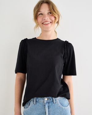 Oliver Bonas Ruffle Sleeve T-shirt, Size 16 - Black