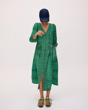 Oliver Bonas Paisley Bandana Print V-neck Midi Dress, Size 6 - Green