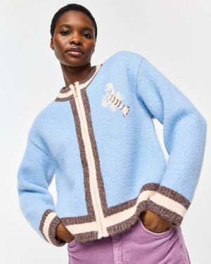 Oliver Bonas Lobster Zip Up Knitted Bomber Jacket, Size 6 - Blue