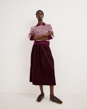 Oliver Bonas Plum Corduroy Elasticated Waist Midi Skirt, Size 10 - Red