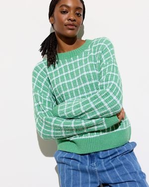 Oliver Bonas & White Checked Knitted Jumper, Size 6 - Green