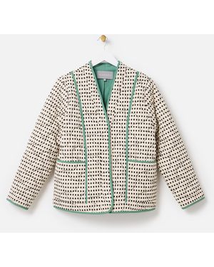 Oliver Bonas Cream & Black Spot Embroidered Quilted Jacket, Size 6 - White