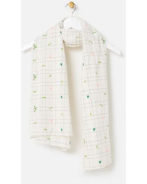 Oliver Bonas Metallic Checked Flower Embroidered Lightweight Scarf - White