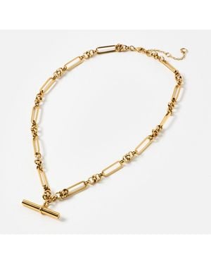 Oliver Bonas Toni Tone Stainless Steel Waterproof Long T-bar Necklace - Metallic