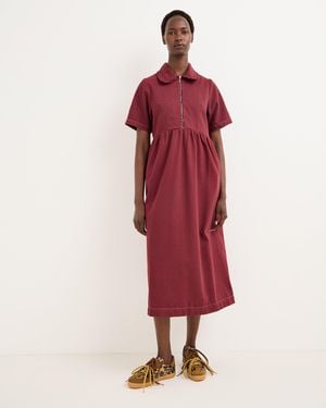 Oliver Bonas Berry Red Frill Collar Denim Midi Dress, Size 10