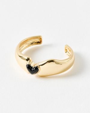 Oliver Bonas Blair Gold Tone Black Enamel Heart Chunky Cuff Bangle - Metallic