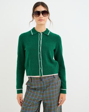 Oliver Bonas Dark Collared Knitted Cardigan, Size 10 - Green