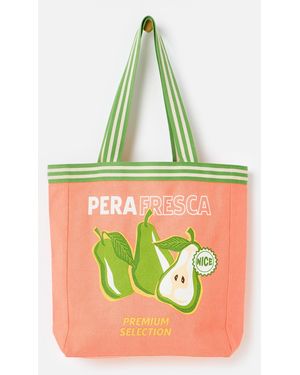 Oliver Bonas Coral Pera Fresca Fabric Tote Shopper Bag - Green