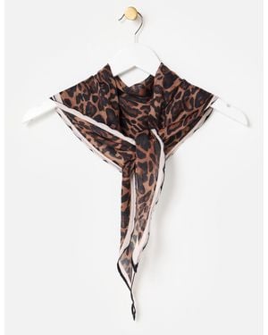 Oliver Bonas Brown Leopard Print Diamond Scarf - Black