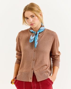 Oliver Bonas Mocha Sparkle Crew Neck Cardigan, Size 10 - Brown