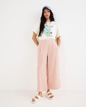 Oliver Bonas Cream & Striped Cropped Wide Leg Trousers, Size 10 - Pink