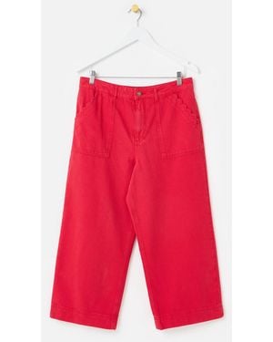 Oliver Bonas Scalloped Pocket Cropped Wide Leg Jeans, Size 10 - Red