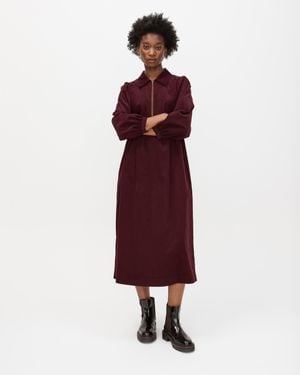 Oliver Bonas Plum Corduroy Zip Front Collared Midi Dress, Size 6