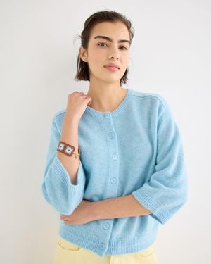 Oliver Bonas Button Up 3/4 Sleeve Knitted Cardigan, Size 12 - Blue