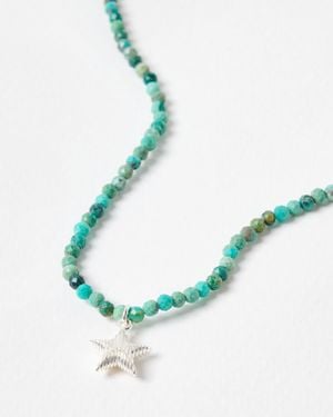 Oliver Bonas Hestia Beaded Turquoise Silver Star Pendant Necklace - Blue