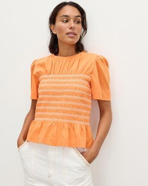 Oliver Bonas Shirred Short Sleeve Cotton T-shirt, Size 6 - Orange
