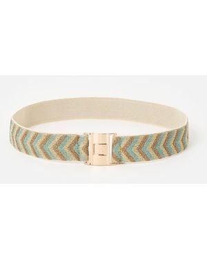 Oliver Bonas Gold & Blue Chevron Sparkle Elastic Waist Belt, Size Small - Natural