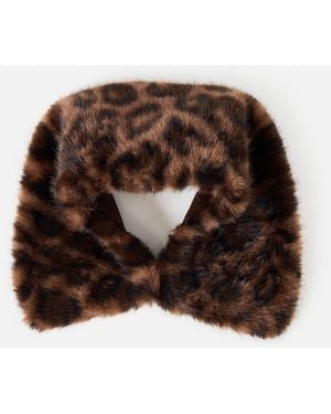Oliver Bonas Animal Print Faux Fur Collar - Brown