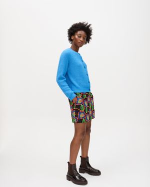 Oliver Bonas Bright Floral Embroidered Mini Skirt, Size 6 - Blue