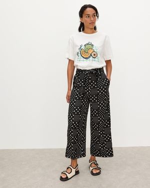 Oliver Bonas & White Spot Print Wide Leg Culotte Trousers, Size 6