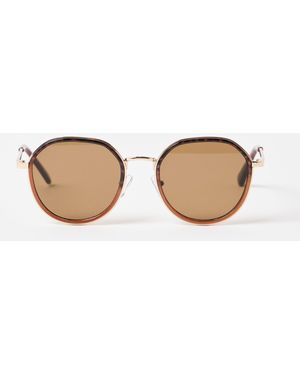 Oliver Bonas Animal Print Round Metal Sunglasses - Natural