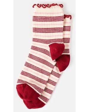 Oliver Bonas Pink & Striped Frill Ankle Socks - Red