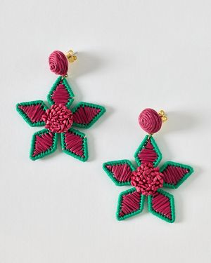 Oliver Bonas Martha Pink & Woven Flower Drop Earrings - Metallic