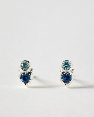 Oliver Bonas Milena Aquamarine & Heart Silver Stud Earrings - Blue