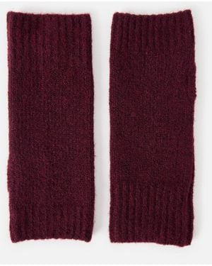 Oliver Bonas Burgundy Ribbed Knitted Fingerless Gloves - Purple