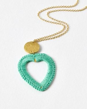 Just Trade X Oliver Bonas Nieves Green Crochet Heart Pendant Necklace - Blue