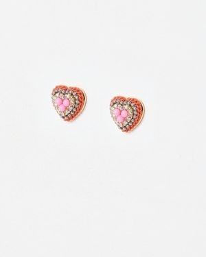Oliver Bonas Stella Beaded Red Heart Earrings - White