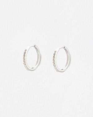 Oliver Bonas Clear Silver Stone Large Hoop Earrings - Multicolour