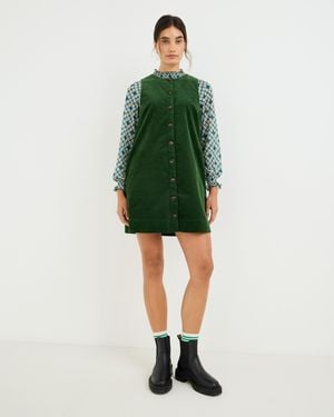 Oliver Bonas Forest Corduroy Button Up Mini Pinafore Dress, Size 10 - Green