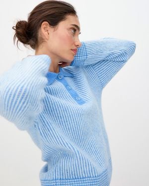 Oliver Bonas Striped Collared Knitted Jumper, Size 6 - Blue