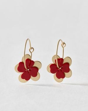 Oliver Bonas Jolie Red & Tone Flower Charm Hoop Earrings