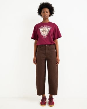 Oliver Bonas & Brown Gingham Barrel Leg Jeans, Size 16 - Red