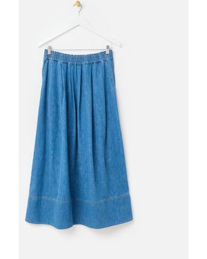 Oliver Bonas Denim Elasticated Waist Midi Skirt, Size 8 - Blue