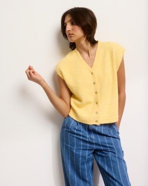 Oliver Bonas Button Up Fluffy Knitted Waistcoat - Blue