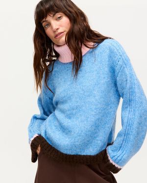 Oliver Bonas Colour Block Roll Neck Knitted Jumper, Size 6 - Blue