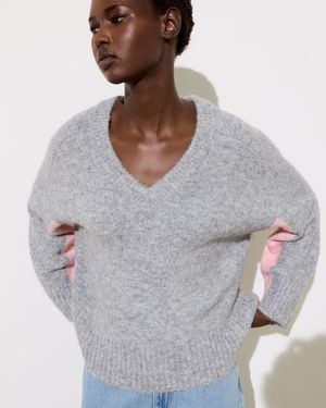 Oliver Bonas & Pink V-neck Knitted Jumper, Size 6 - Grey