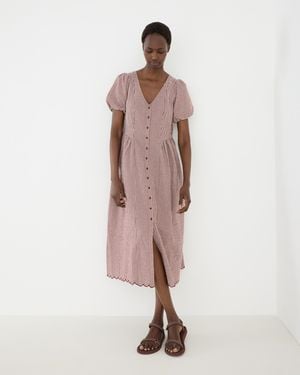 Oliver Bonas Burgundy Gingham Button Up V-neck Midi Dress, Size 10 - Pink