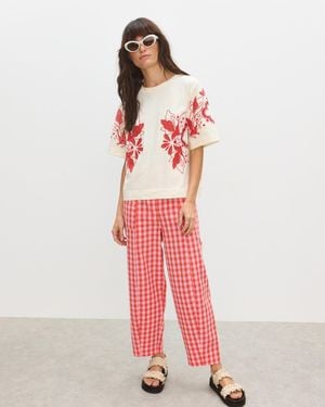Oliver Bonas Red & Gingham Cropped Tapered Trousers, Size 6