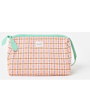 Oliver Bonas & Green Check Wash Bag - Red