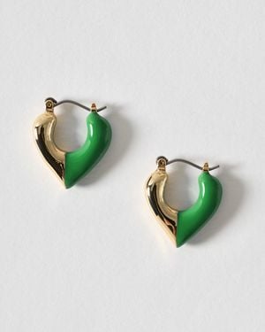 Oliver Bonas Tate & Gold Tone Heart Hoop Earrings - Green