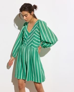 Oliver Bonas Striped V-neck Mini Dress, Size 6 - Green